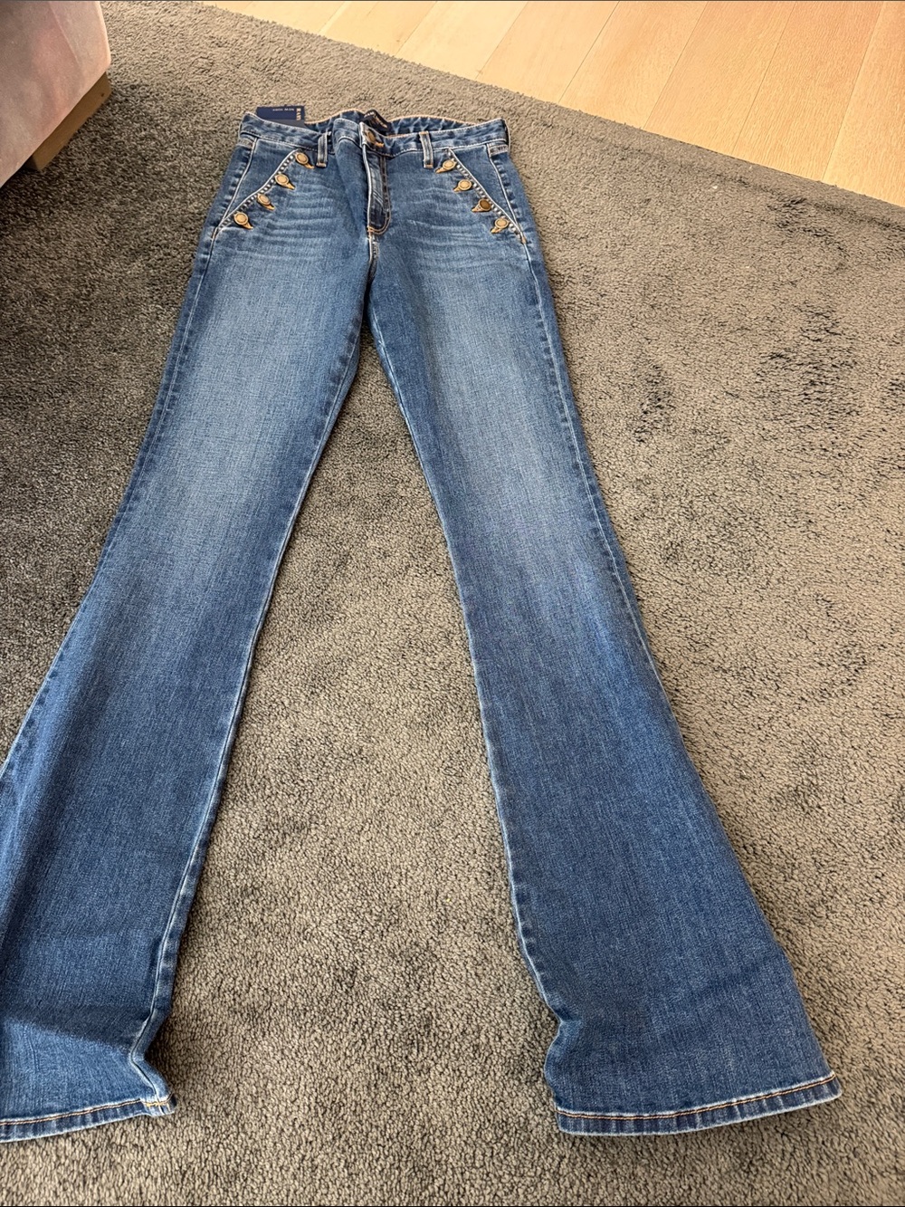 Ramy Brook Medium Blue Flare Jeans with Button Detail